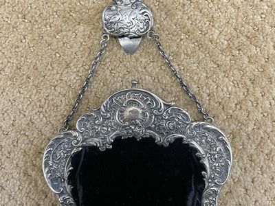 Sterling Silver, Black Velvet Purse/Handbag with Belt Hook-1800's