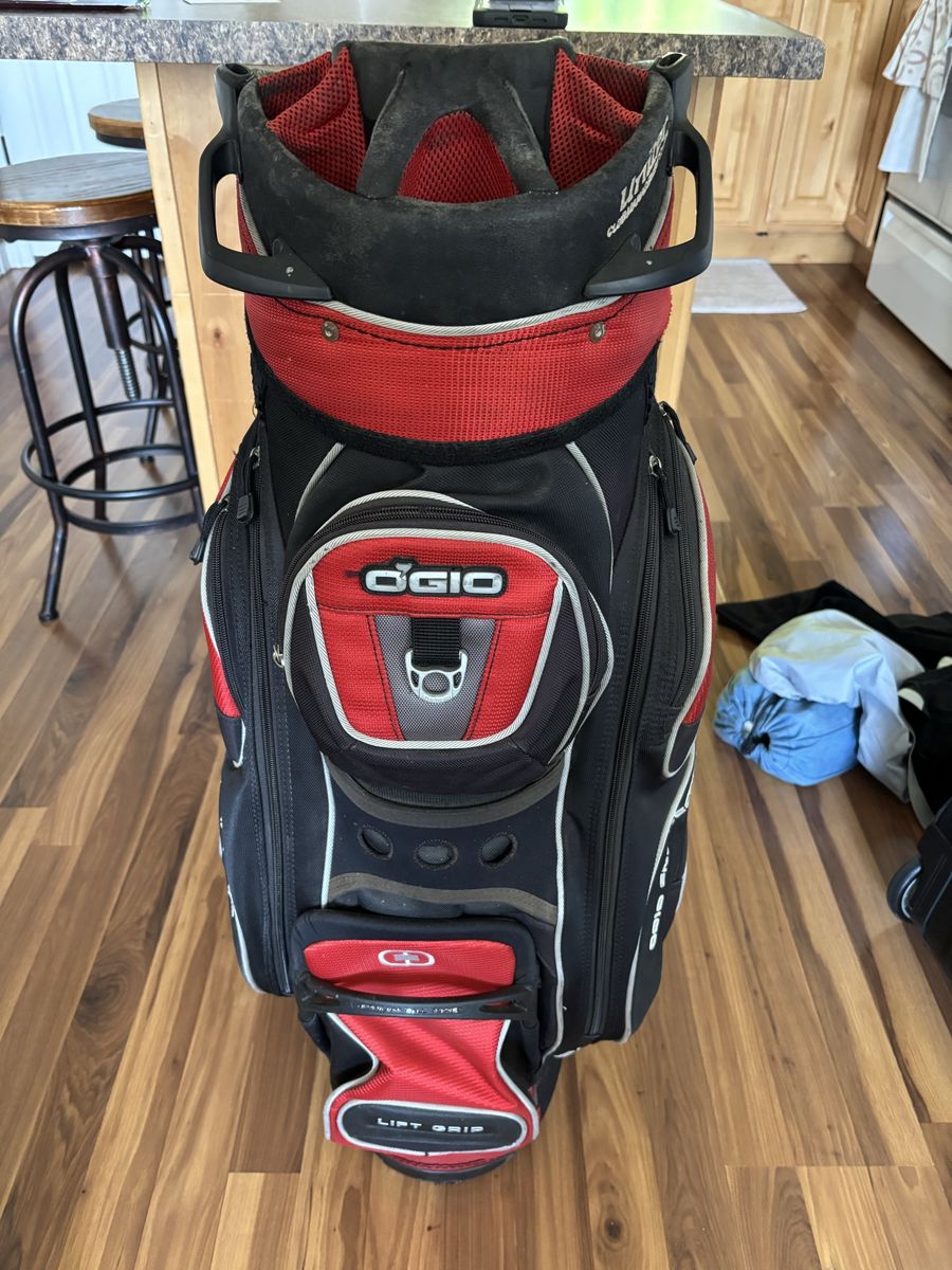 Ogio Red Golf Bag, Toutrek Golft Club Transportation Bag, and variety of Golf Clubs for Sale