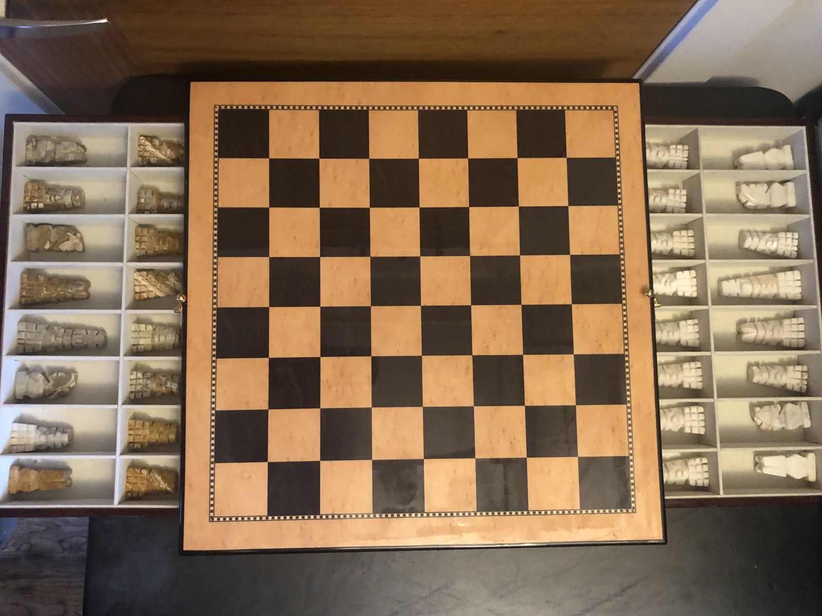 Marble Stone Onyx Aztec Chess Board Set with Storage