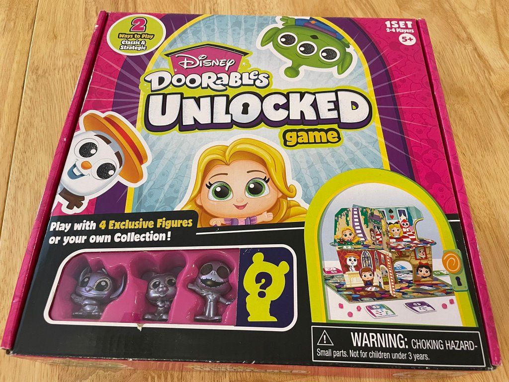 Disney Doorables Unlocked Game Board Game with Pooh Bear Enchanted Rose Cards & Figures