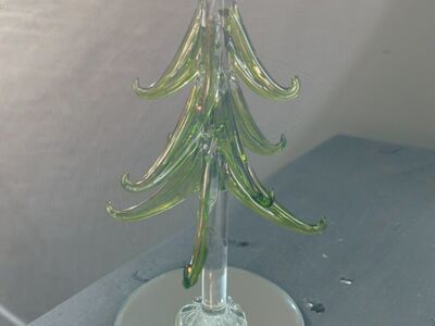 Blown Green Glass Christmas Tree With Gold 6 Inch