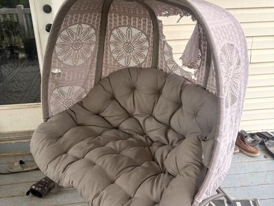 Outdoor Egg Chair Lounger with Canopy and Tufted Cushion - As Is