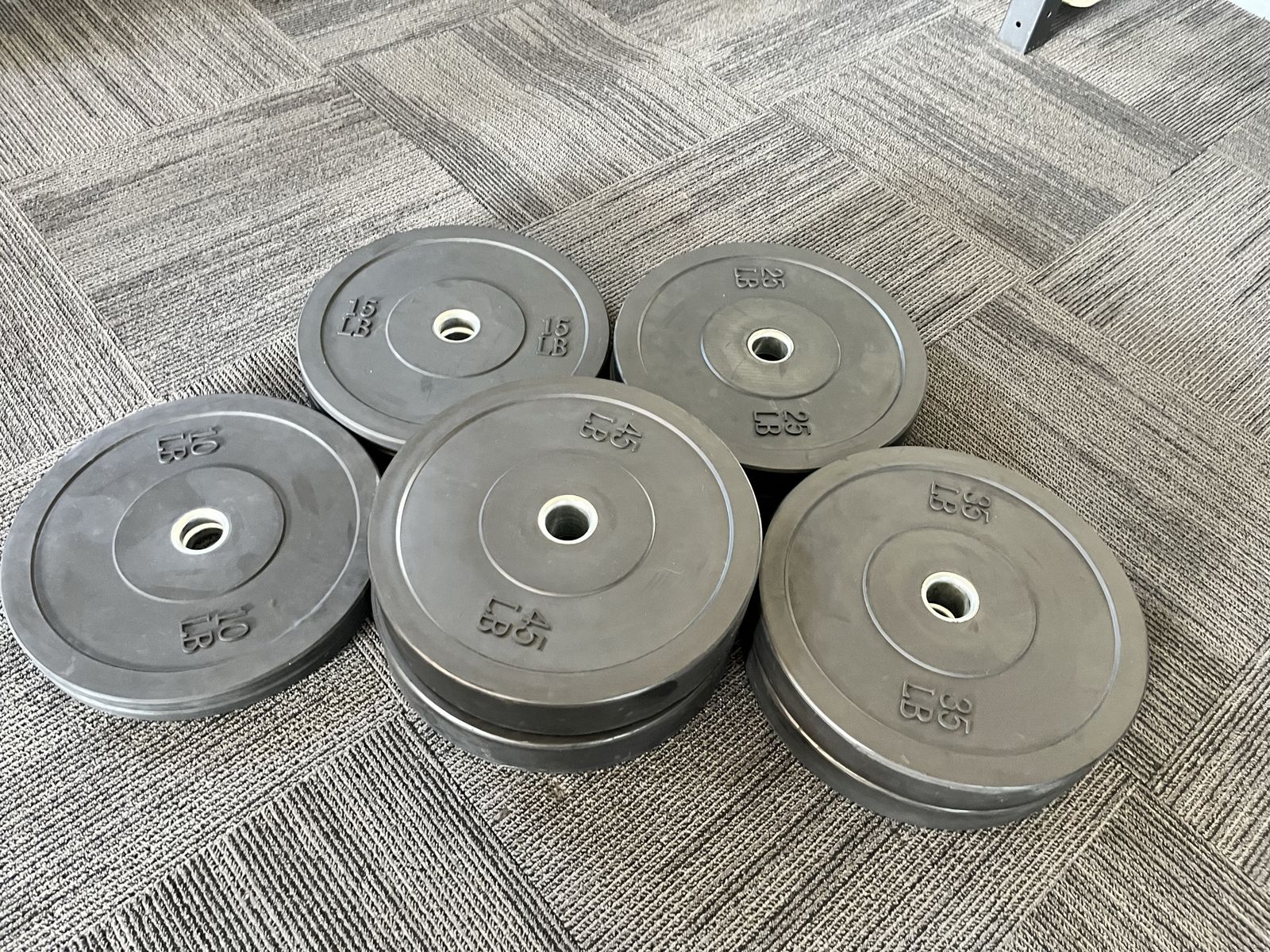 Assorted Weight Plates - 10lb, 15lb, 25lb, 35lb, 45lb Rubber Bumper Plates