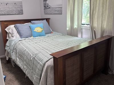Full Size Wood Bed Frame with Woven Rattan Panels - Headboard & Footboard Included