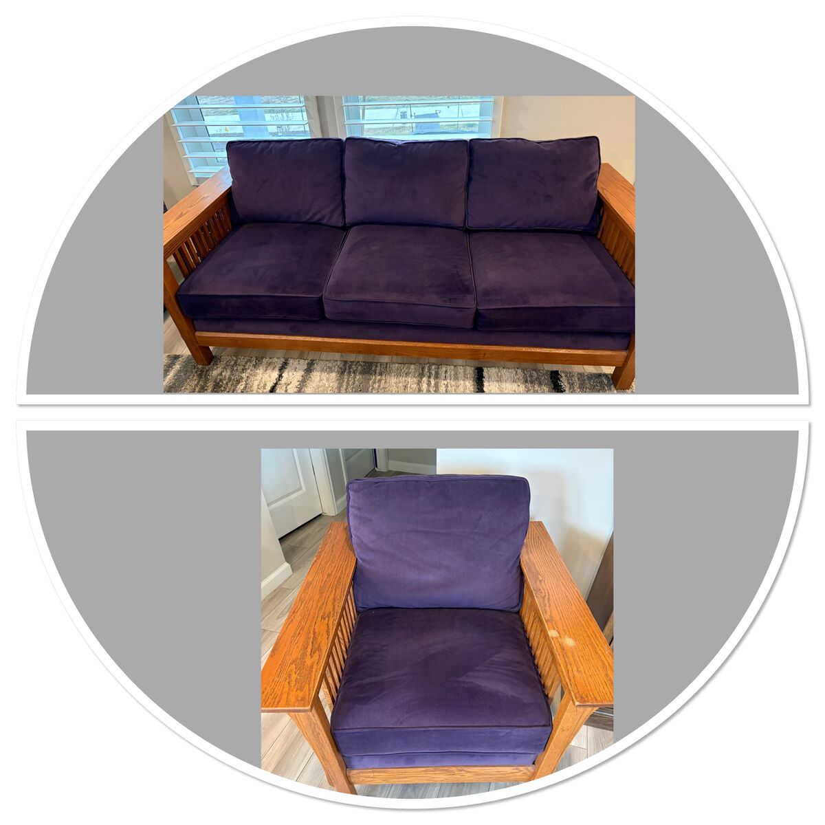 Vintage Mission Style Oak Bassett Couch and Chair