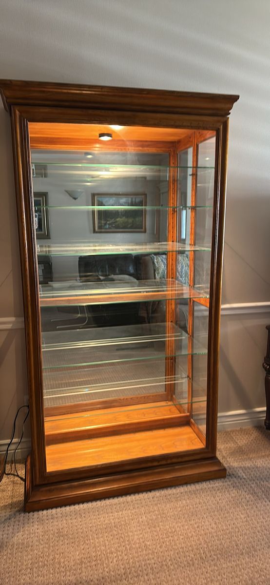 Philip Reinisch Lighted Curio Display Cabinet – 80” Tall – Sliding Glass Door