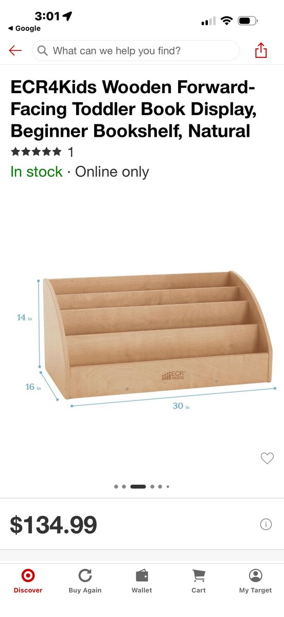 ECR4Kids Wooden Forward-Facing Toddler Book Display - Natural, 30" W x 16" D x 14" H