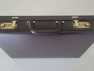 Vintage Dark Brown Leather Briefcase with Brass Combination Dual Locks
