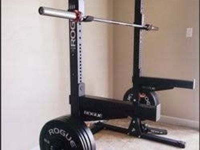 LIKE NEW GYM ROGUE MONSTER LITE SQUAT STAND WITH SAFETY ARMS $850 OBO
