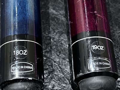2 Pool Cues - 18oz Blue & 19oz Purple - 48”