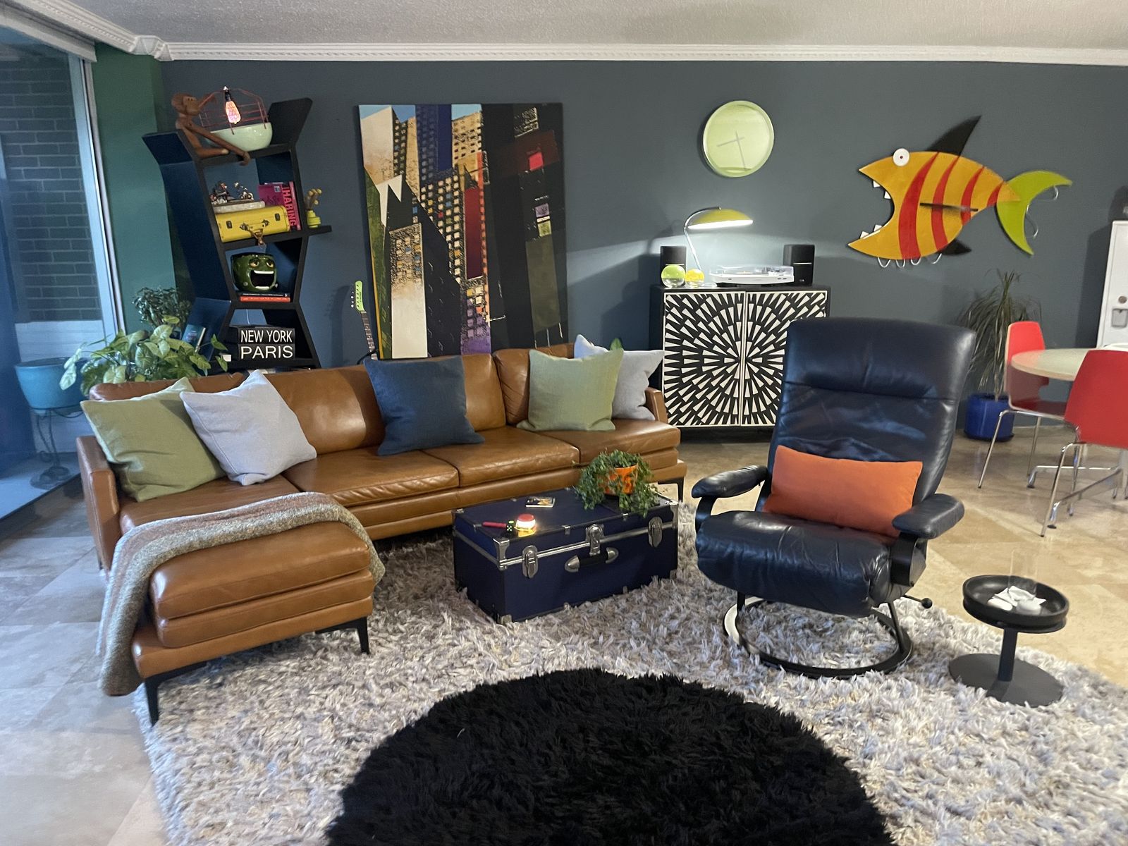 Leather recliner modern color deep blue