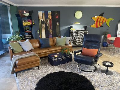 Leather recliner modern color deep blue