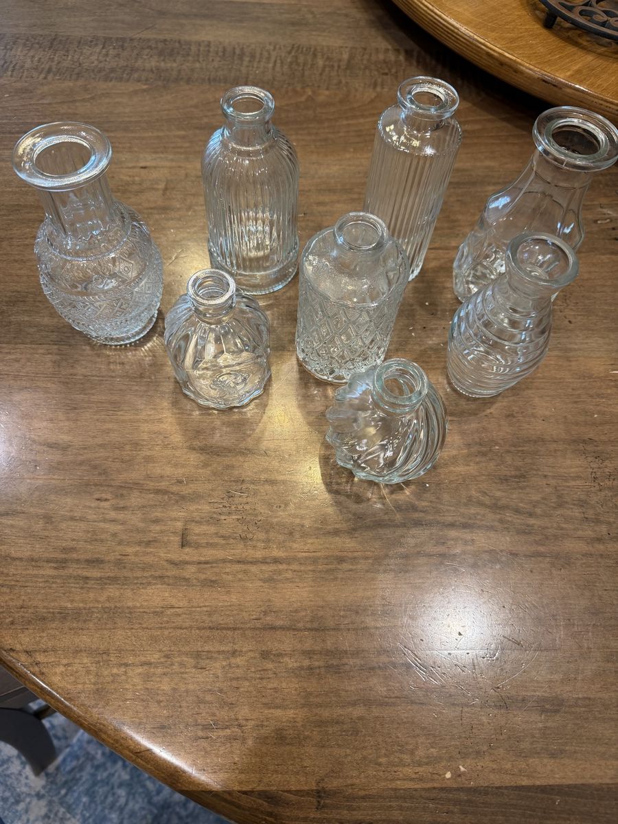 Assorted Clear Glass Bud Vases - Ribbed & Textured Designs, Various Sizes
