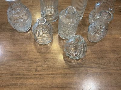 Assorted Clear Glass Bud Vases - Ribbed & Textured Designs, Various Sizes