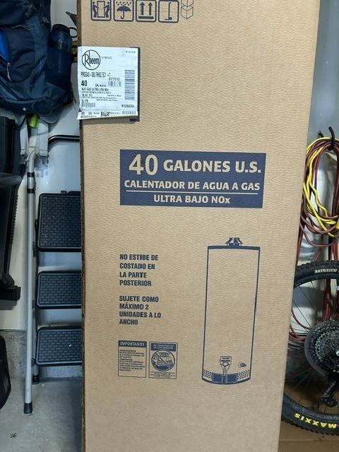Water Heater:  New Rheen 40 gallon, 38k BTU, Nat. Gas (ULN), 6 yr warranty 