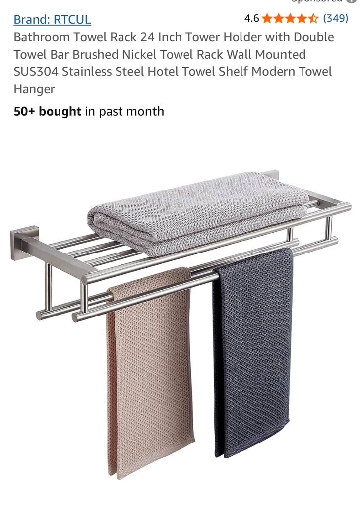 Bathroom Towel Rack 24 Inch Tower Holder, Double