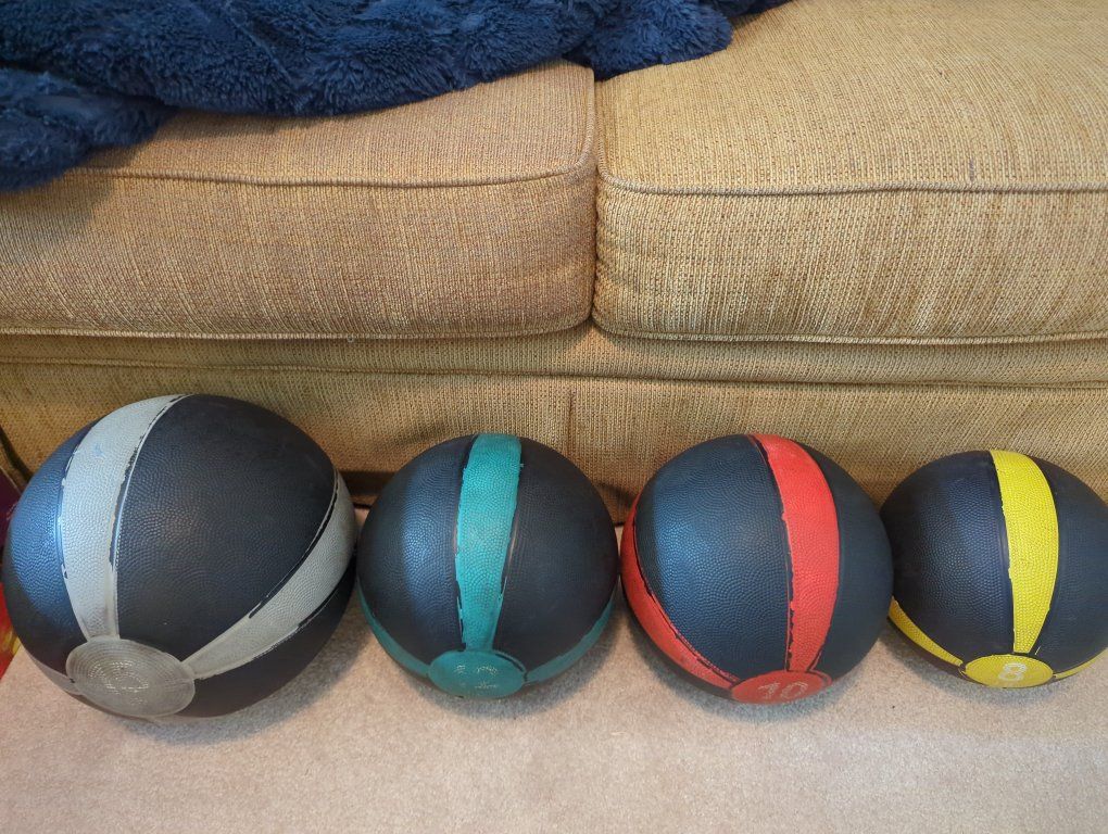 Set of 4 Used Weighted Medicine Balls - 8, 10, 12, 16 lb