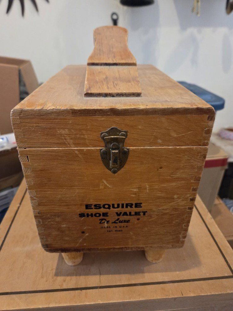 Antique shoe shine box and accessories