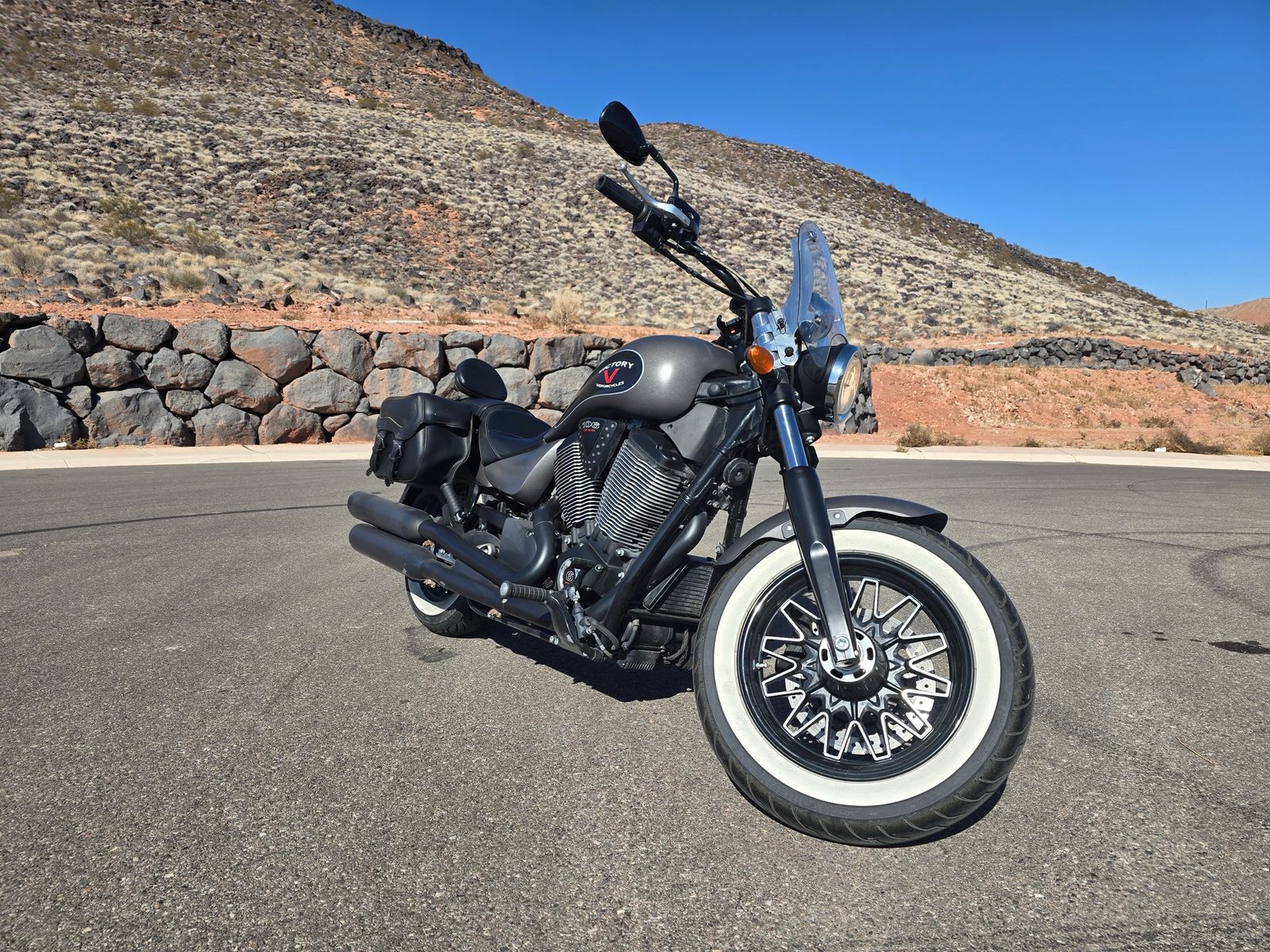 Victory High-Ball Cruiser Motorcycle - Matte Black with Whitewall Tires