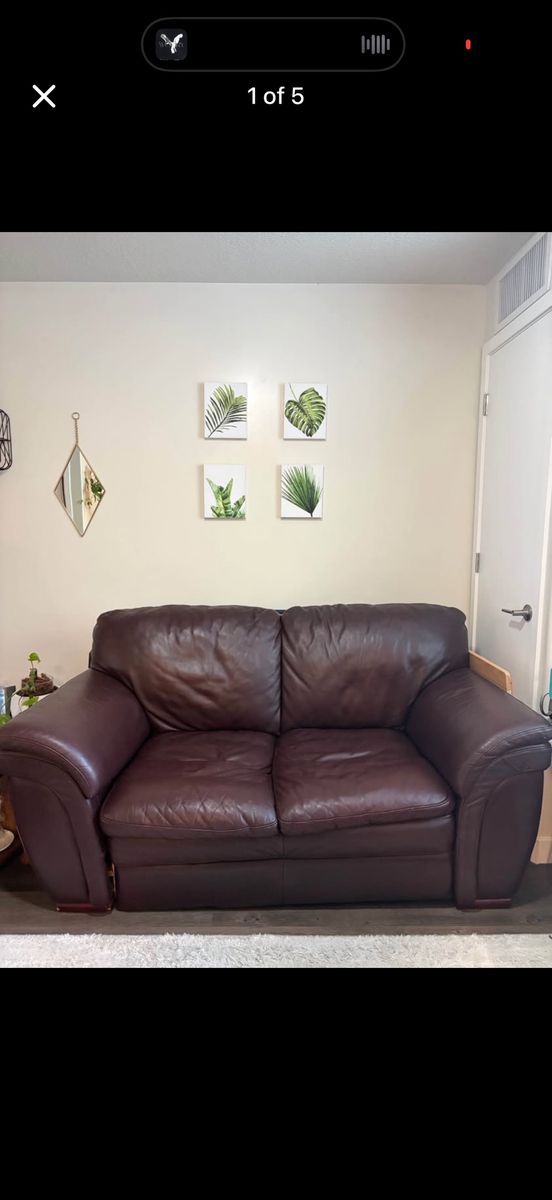 Brown Leather Loveseat Sofa