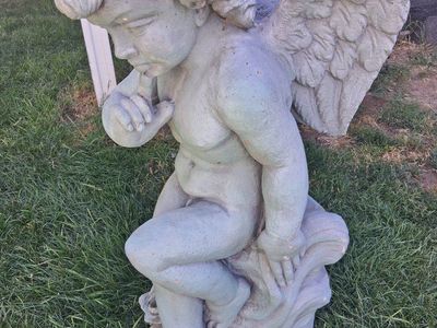 Vintage Concrete Cherub Garden Statue with Wings