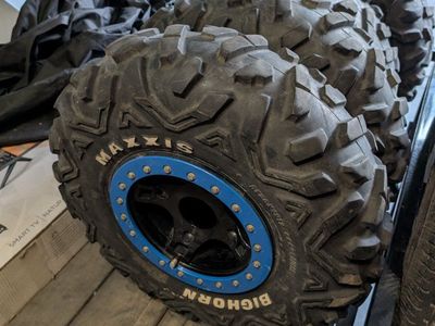 Maxxis Bighorn ATV/UTV Tires & Blue Beadlock Rims (2x) AT26x9R12, (2x) AT26x12R12