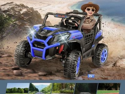 U01 12V Blue Kids 2-Seater Ride-On UTV with Remote Control, Anti-Slip Tires
