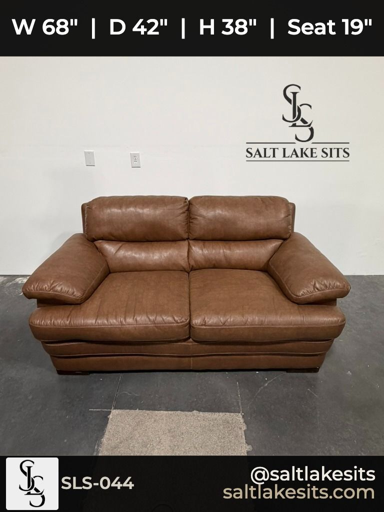 Brown Leather-Look Loveseat