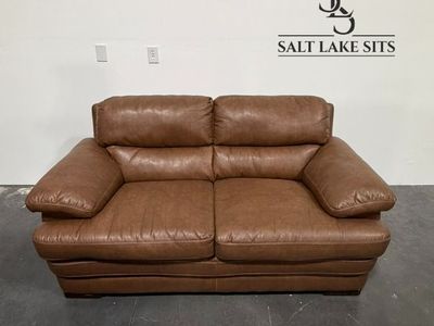 Brown Leather-Look Loveseat