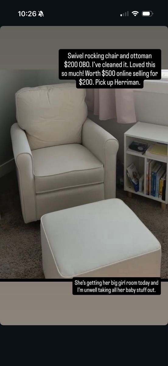 Swivel Rocking Chair and Ottoman in White