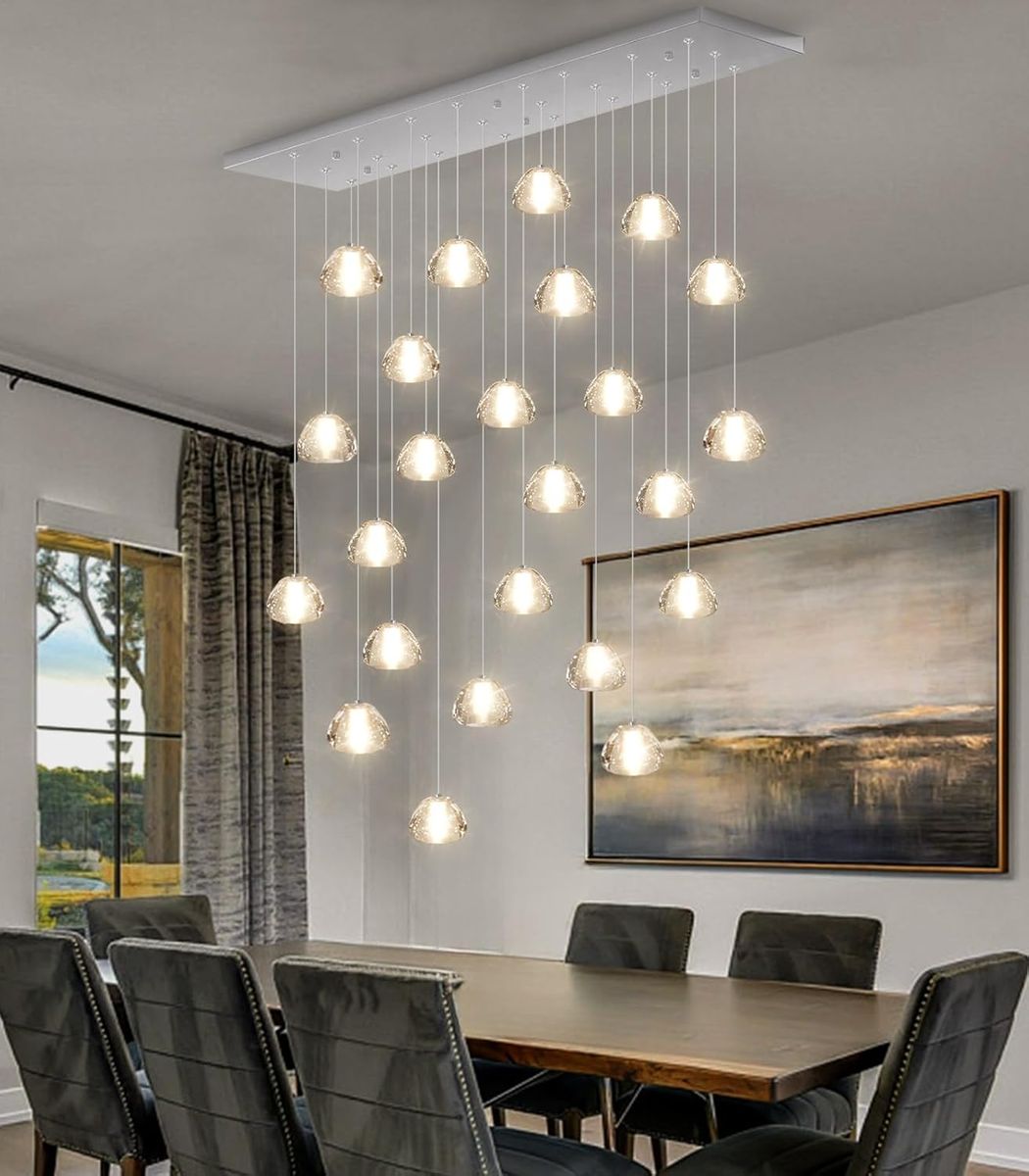 47" 24 Light Modern Crystal Pendant Chandelier Light Luxury Raindrop Ceiling Silver