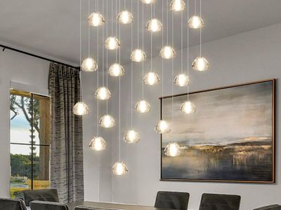 47" 24 Light Modern Crystal Pendant Chandelier Light Luxury Raindrop Ceiling Silver