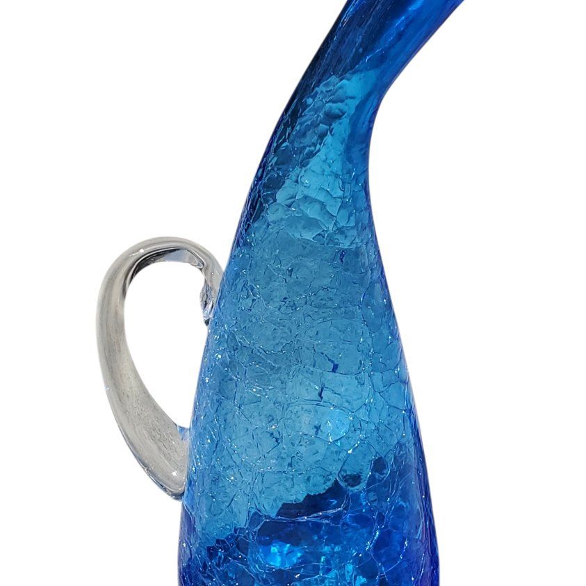Royal Blue Crackle Glass Bent Neck Decanter