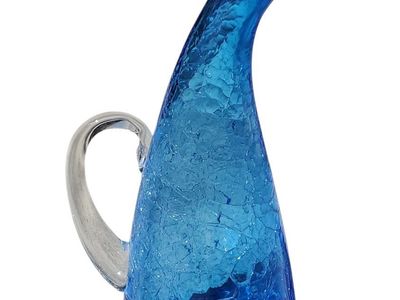 Royal Blue Crackle Glass Bent Neck Decanter