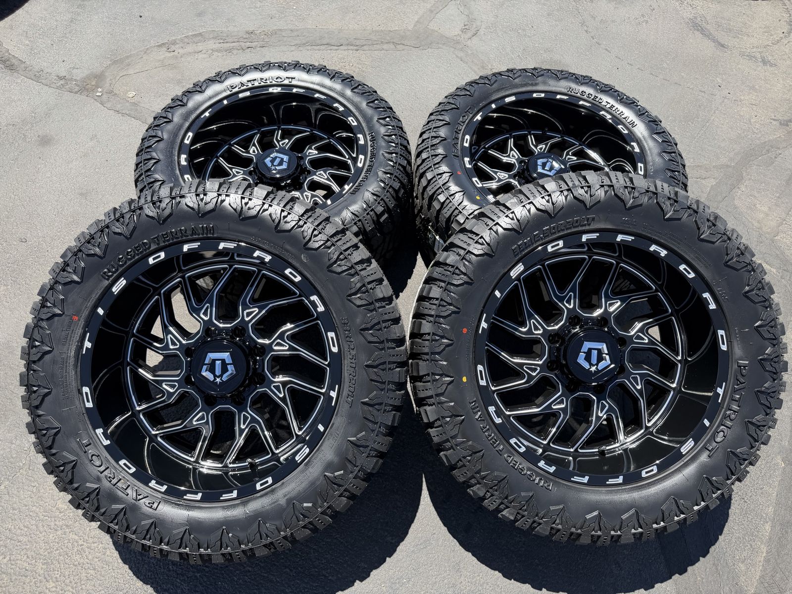 New TIS 544BM 8x6.5 33x12.50r20 Patriot RT Dodge Ram Cummins Chevy Silverado 2500 3500 Duramax GMC Black 8 lug wheels and tires