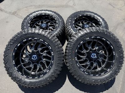 New TIS 544BM 8x6.5 33x12.50r20 Patriot RT Dodge Ram Cummins Chevy Silverado 2500 3500 Duramax GMC Black 8 lug wheels and tires