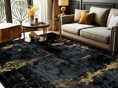 New Modern Abstract Large 9 x 12 Area Rug - Black, Charcoal, Gold/Bronze