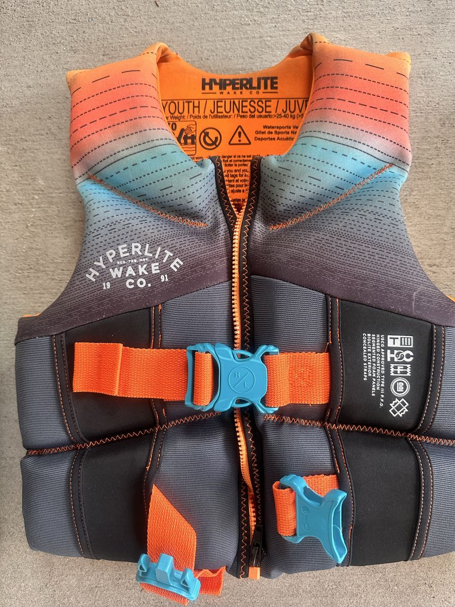 Hyperlite Youth Life Jacket Vest USCG Approved 55-88 lbs Orange Blue