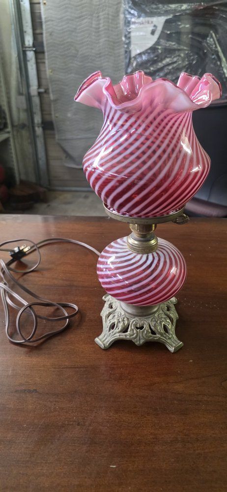 Fenton cranberry swirl lamp