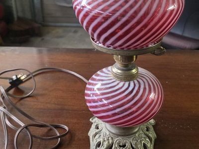 Fenton cranberry swirl lamp