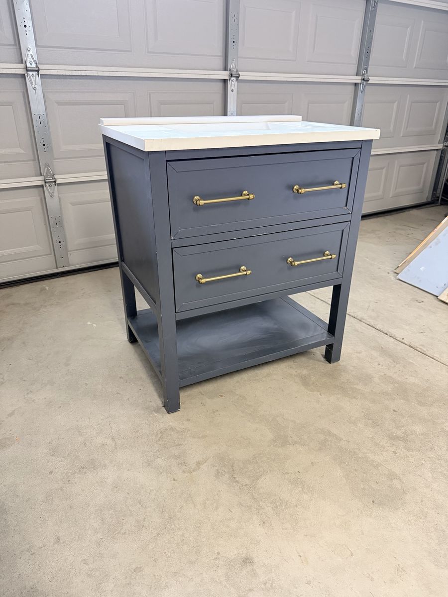 Blue and White Bathroom Vanity