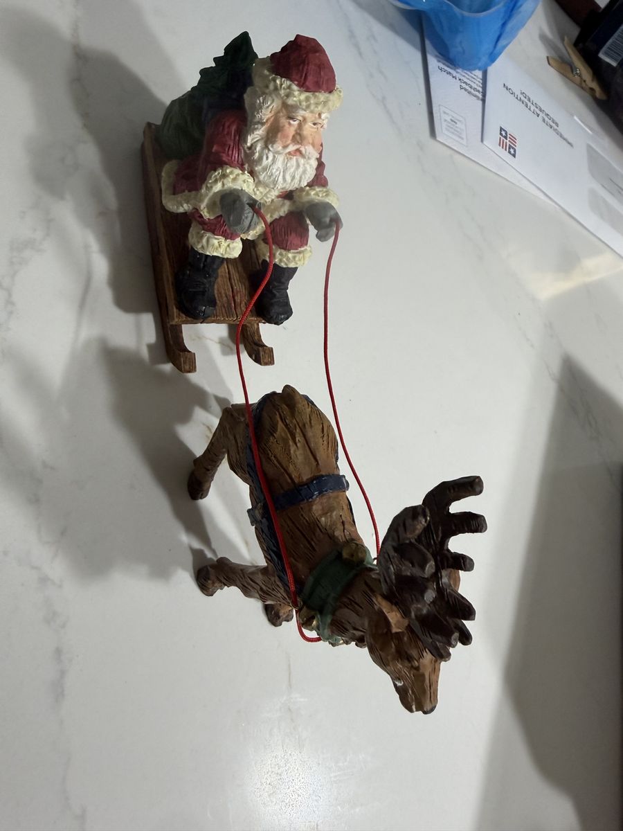Vintage Santa in Sleigh with Reindeer Figurine Christmas Decor