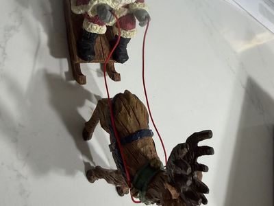 Vintage Santa in Sleigh with Reindeer Figurine Christmas Decor