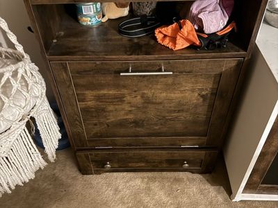Rustic Wood Pet Food Storage Cabinet with Tilt-Out Bin and Open Shelf