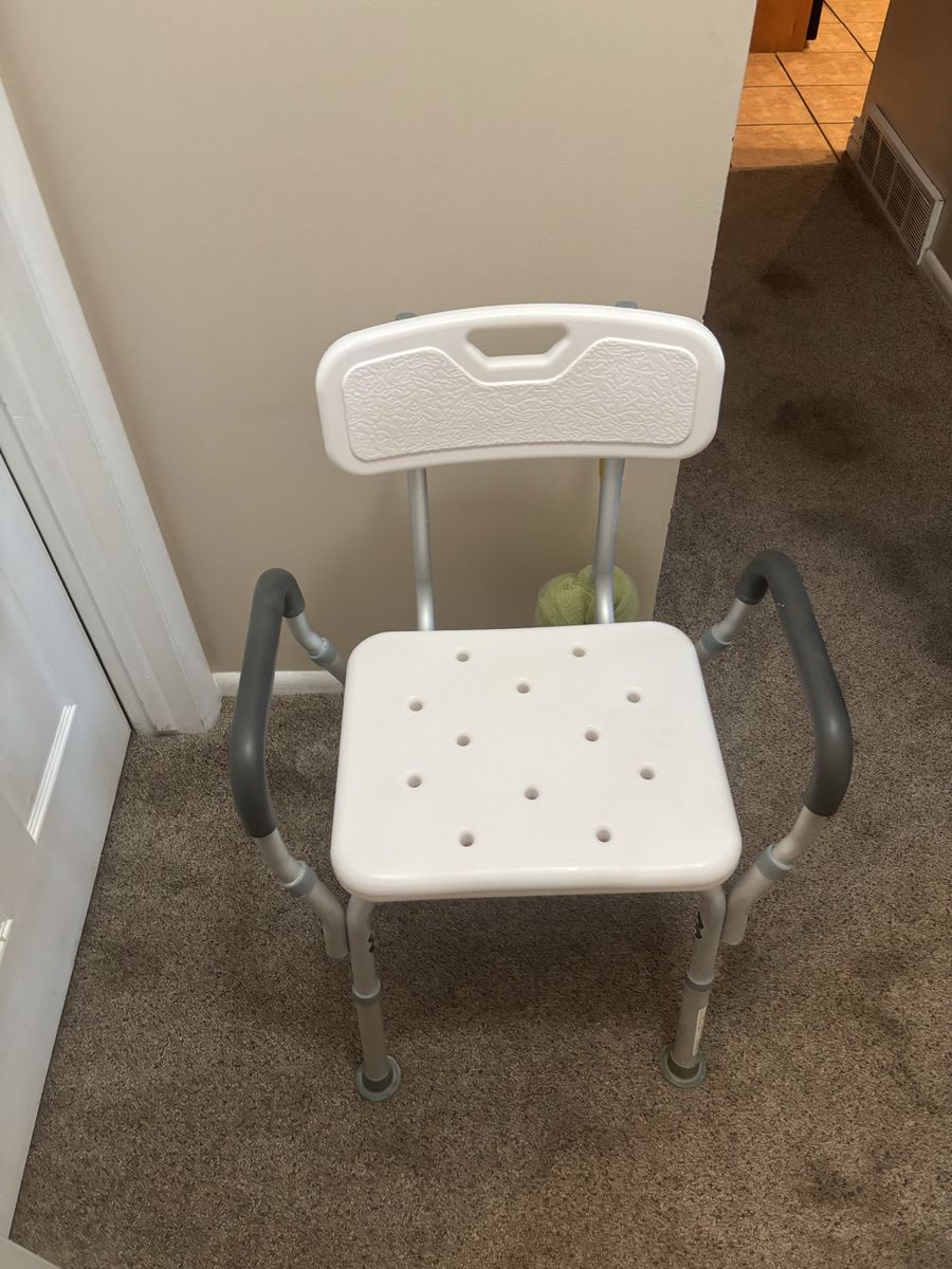 Adjustable Shower Chair with Backrest & Armrests - White/Gray