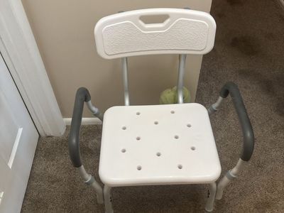 Adjustable Shower Chair with Backrest & Armrests - White/Gray