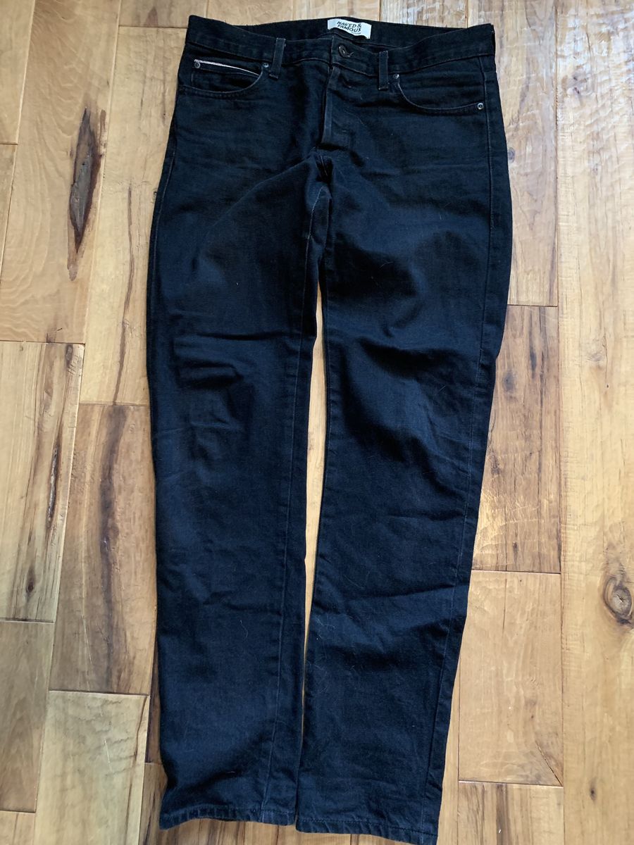 Naked and Famous Solid Black Selvedge Jeans Size 34, Inseam 33.5