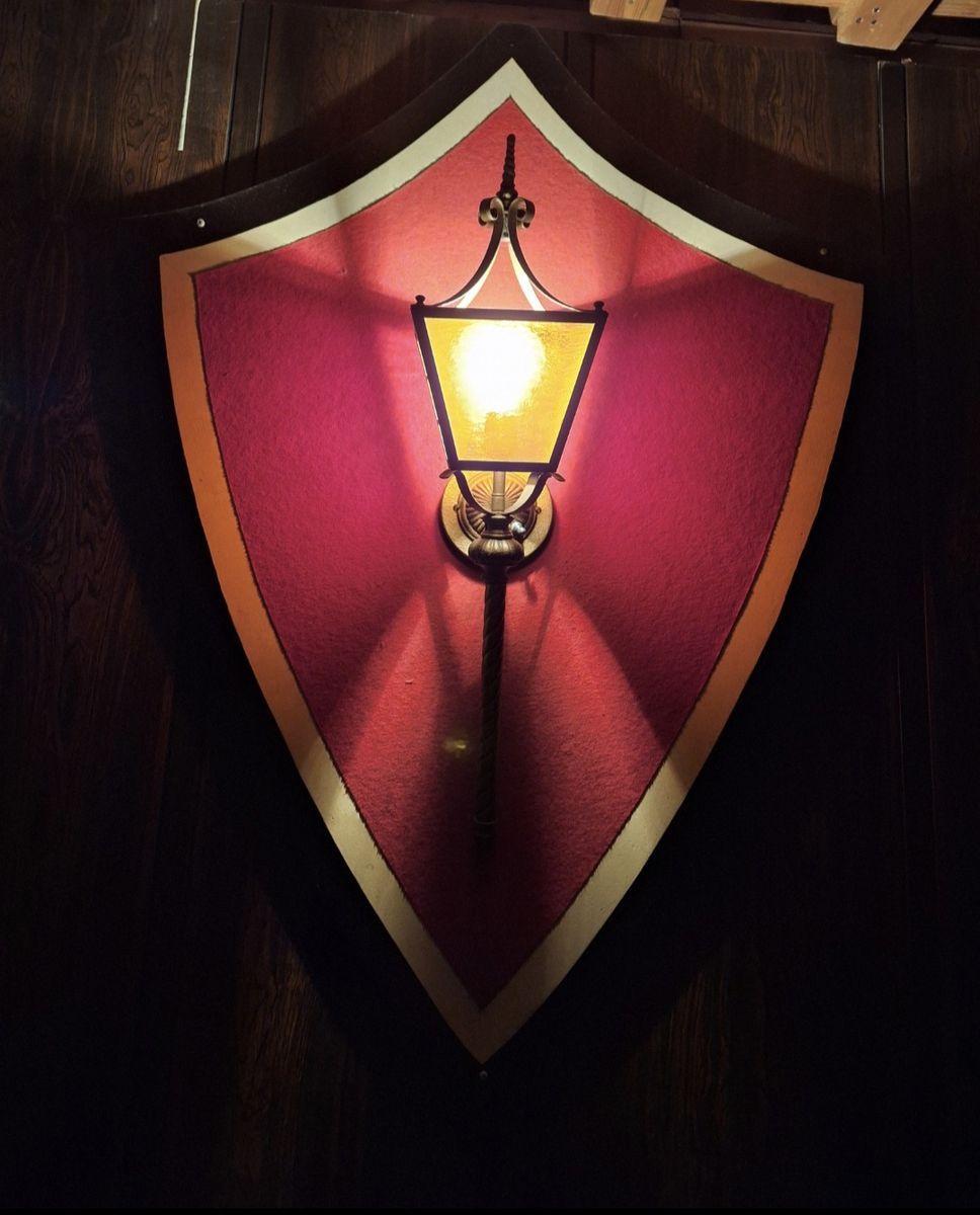 Vintage Shield Lantern Sconce for indoor. 36" wide x 48" tall. Lantern 30" tall. 4 at $250 Each.