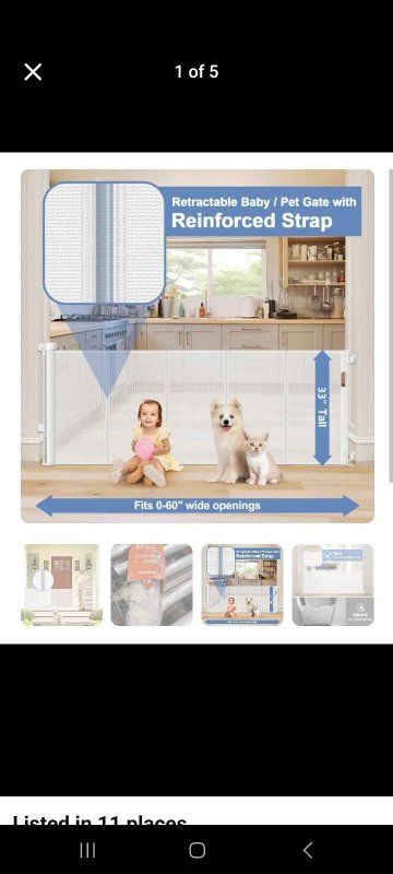 Retract-A-Gate 60" Retractable Baby/Pet Safety Gate with Reinforced Strap - White