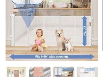 Retract-A-Gate 60" Retractable Baby/Pet Safety Gate with Reinforced Strap - White